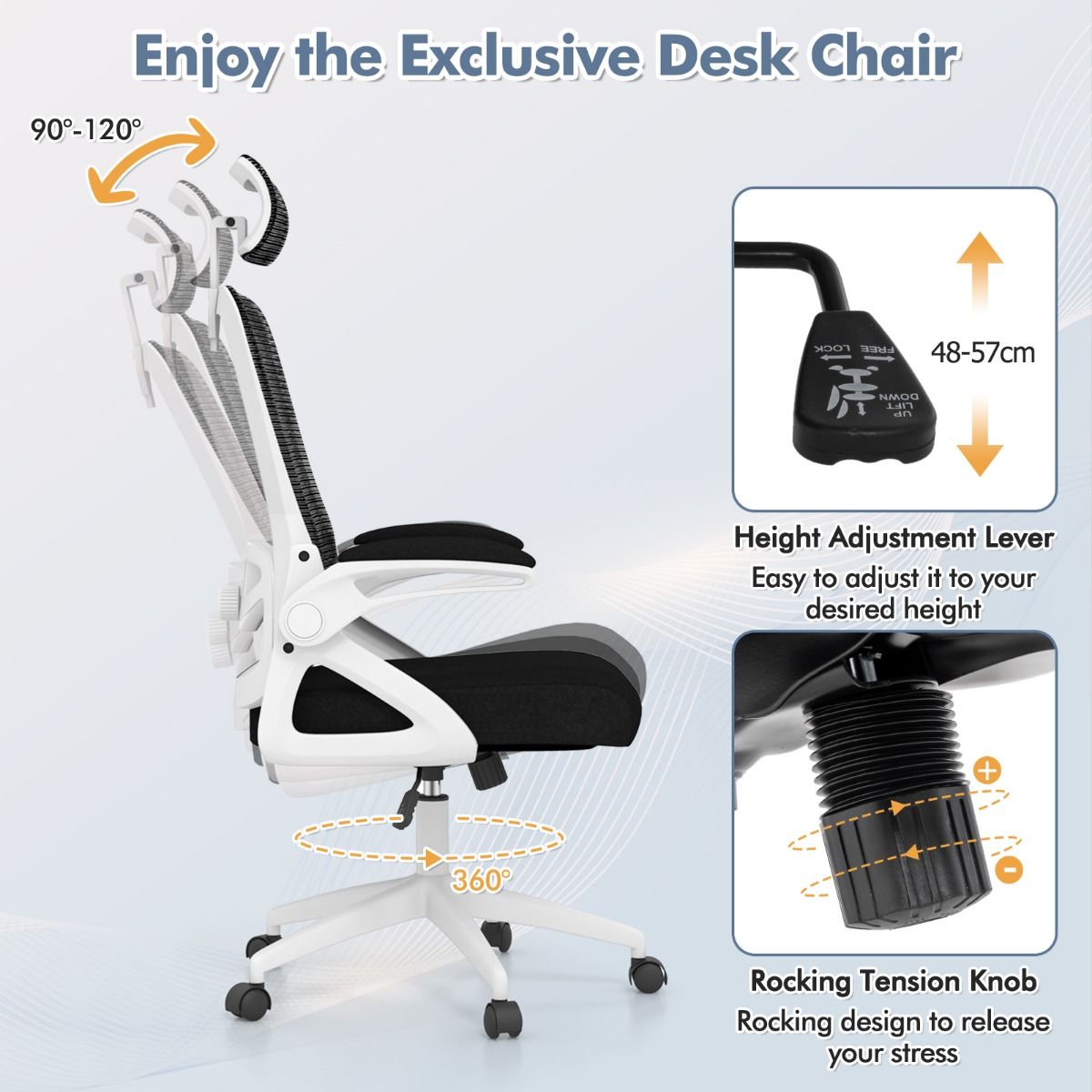 Ergonomic Office Chair with Adjustable Lumbar Support for Home Office White